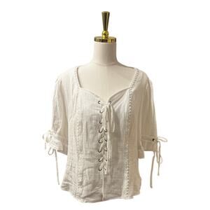 Scarlet Darkness Renaissance Lace Up Comfy Cotton Peasant Top White NWT Large